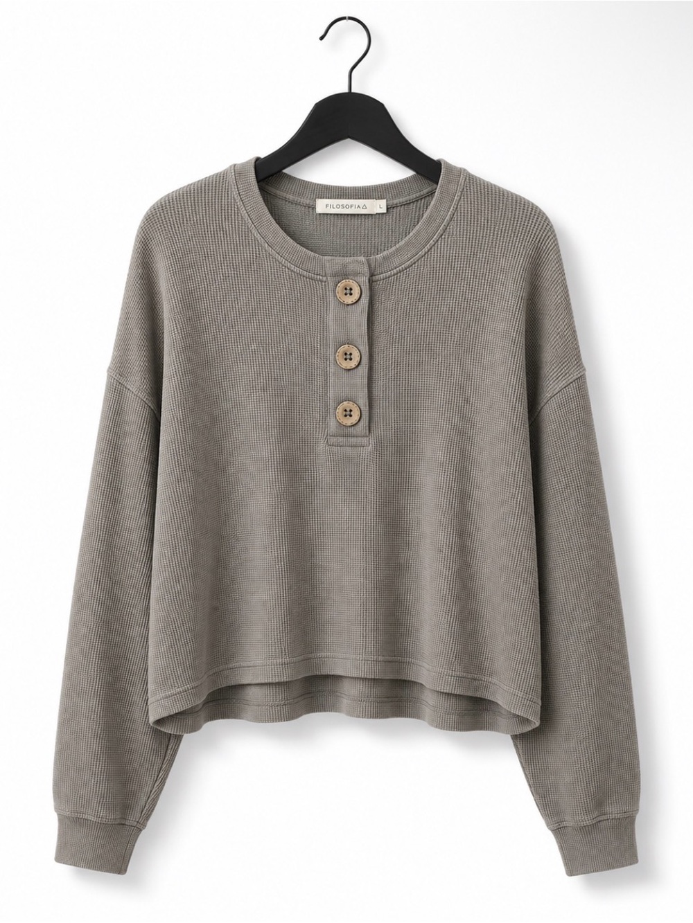 Filosofia NWT Tencel Organic Cotton Waffle Henley Top Large USA